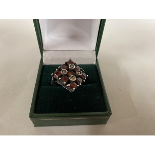 166 - 925 Silver & Garnet? Ring, Size N