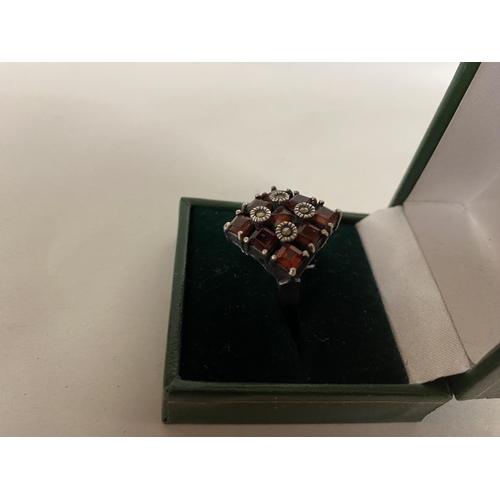 166 - 925 Silver & Garnet? Ring, Size N