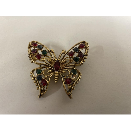 169 - Diamante Multi-Gemstone Butterfly Brooch