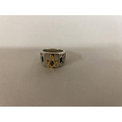 270 - Masonic Silver Tone Ring, Size M