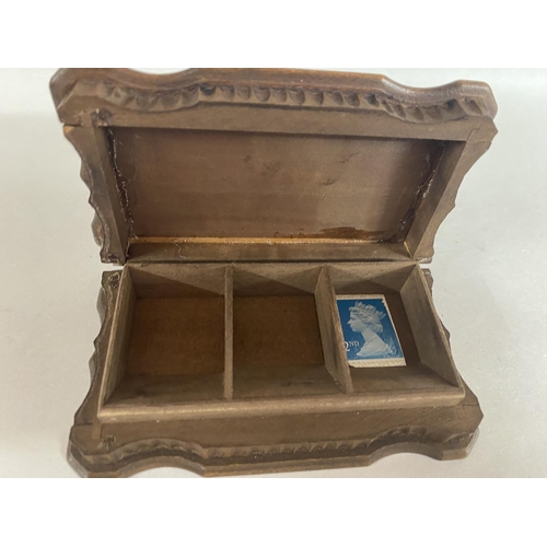 236 - Vintage Wooden Ornate Stamp Box - Minor Nibble