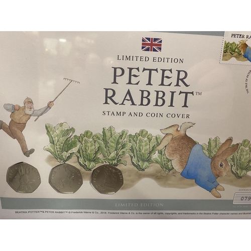 90 - Westminster Limited Edition 'Peter Rabbit' Stamp & 50p Coins Cover in Folder