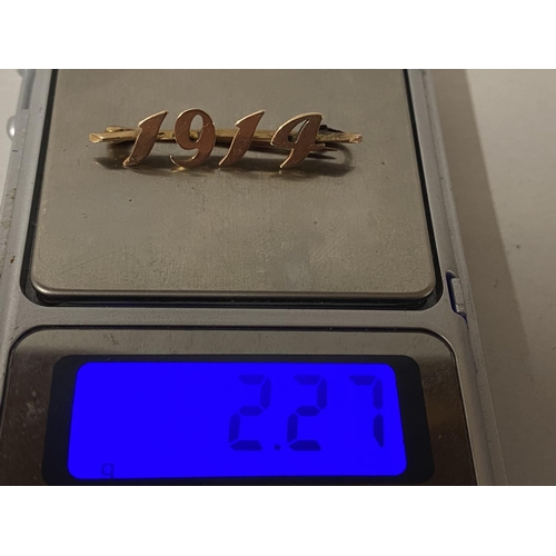 154 - 15ct Gold '1914' Brooch - Weight 2.27g