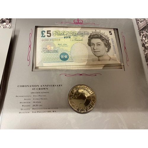 156 - HM The Queen 50th Anniversary Crown & £5 Banknote in Folder, Limited Edition