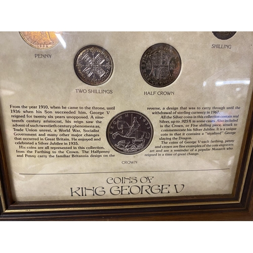 157 - Framed Coin Collection for Reign of King George V inc Silver