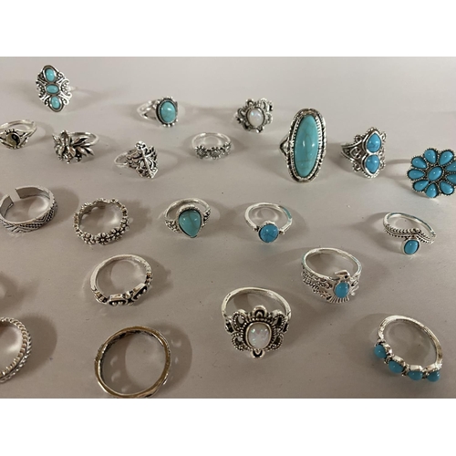 101 - Quantity x 35 - Silver Tone & Turquoise & Stone Set Rings