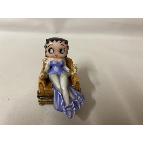 209 - Ultra Rare Betty Boop with Champagne Limoges Trinket Box, Hand Painted #24, Signed & Marked To Base ... 