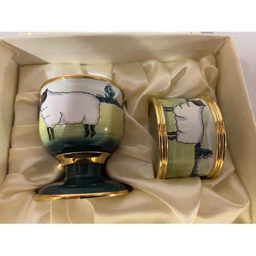 21 - Moorcroft Enamels - 'Sheep' Egg Cup & Napkin Ring Set - Boxed/First Quality