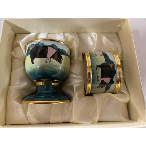 22 - Moorcroft Enamels - 'Pig' Egg Cup & Napkin Ring Set - Boxed/First Quality