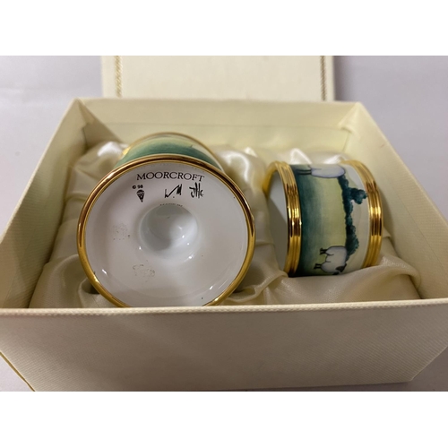 24 - Moorcroft Enamels - 'Sheep' Egg Cup & Napkin Ring Set - Boxed/First Quality