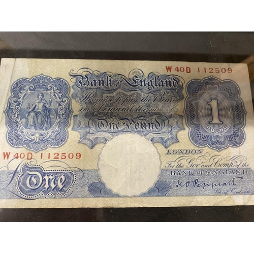 189 - Vintage Framed Blue £1 One Pound Note