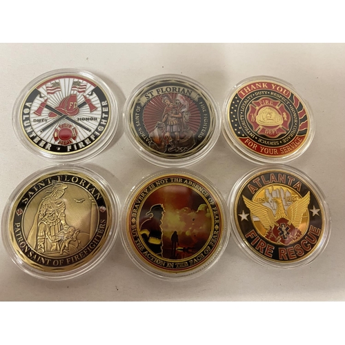 163 - 6 x Fireman / Firefighters Challenge Coins in Capsules