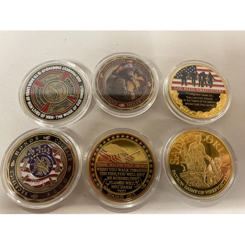 163 - 6 x Fireman / Firefighters Challenge Coins in Capsules