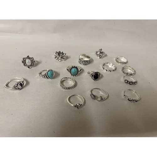 166 - 16-Piece Silver Tone Rings - Various