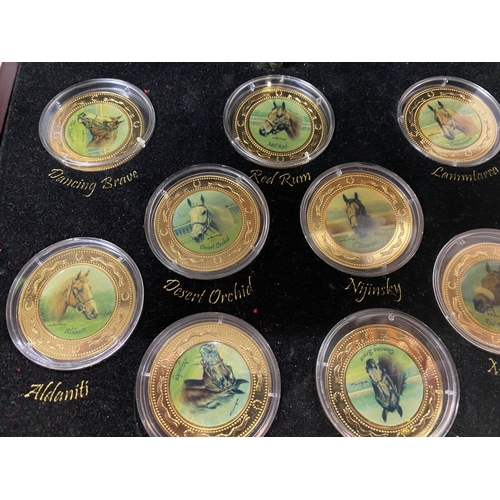 208 - Cased Set of 'Racing Legends' 22ct Gold Plated Medallion Coins by Graham Ison