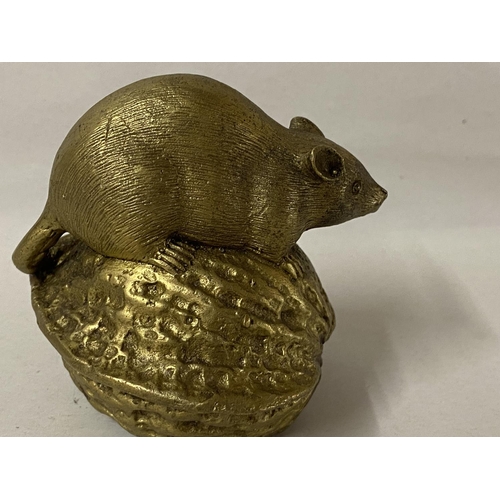 117 - Vintage Bronze/Brass Rat on Nut, 10cm