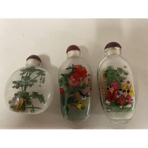 223 - 3 x Chinese Reversed Painted Scent Bottles