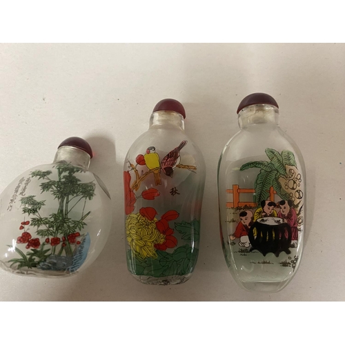 223 - 3 x Chinese Reversed Painted Scent Bottles