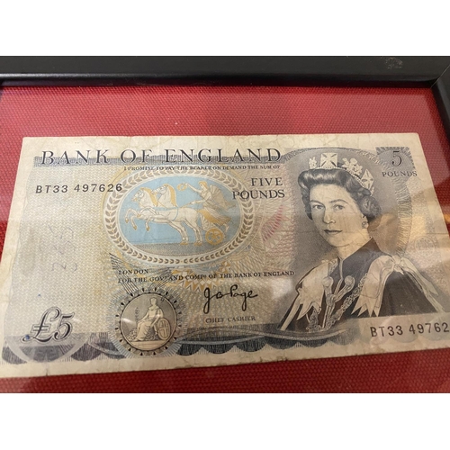 193 - Page Signed Blue £5 Note, Framed