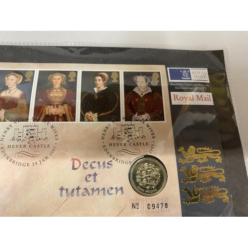 186 - Royal Mint Hever Castle Henry V111 FDC with Old £1 Coin