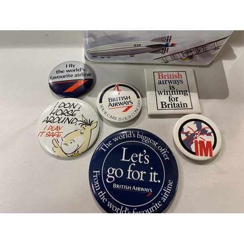 14 - Vintage British Airways Tin & 6 x Badges