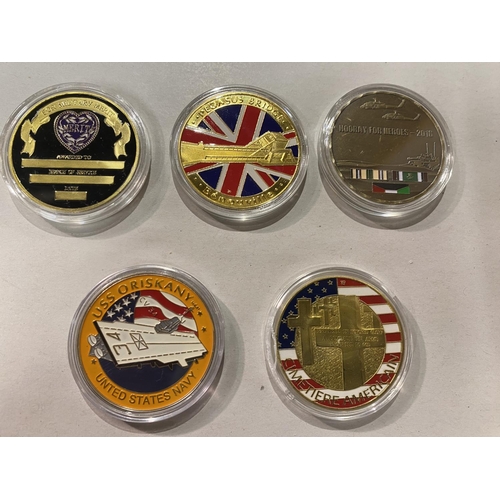 101 - 5 x Military Coins in Capsules inc. Purple Heart, Pegasus etc