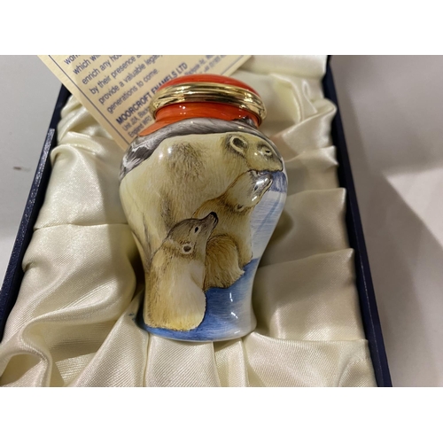 52 - Moorcroft Enamel Boxed Rare Ginger Jar - Polar Bear & Cubs by Jane Bishop, 7.5cm