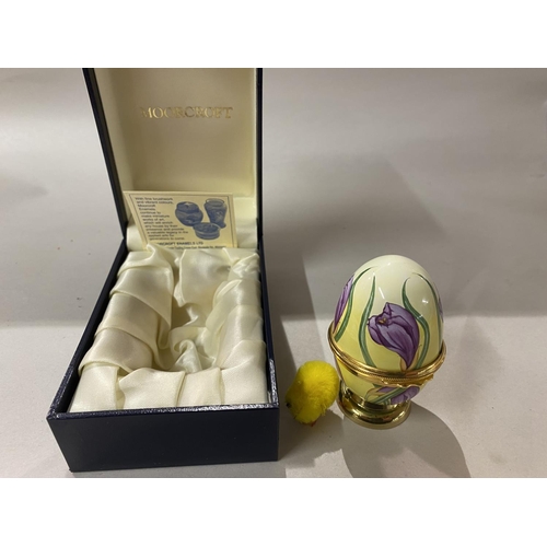 128 - Moorcroft Enamel - Trinket Egg in Crocus Design by Faye Williams, 6cm, Boxed