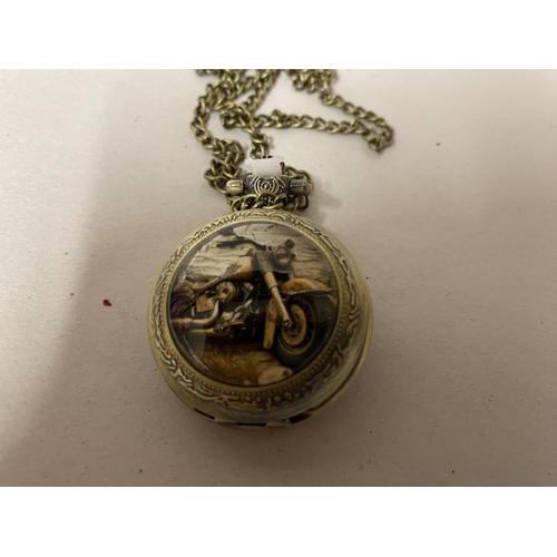 124 - Motorcycle Theme Quartz Pocket Watch in Working Order