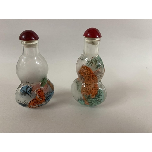 179 - 2 x Chinese Reversed Painted Scent Bottles - Tigers