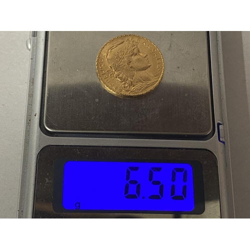 275 - 1914 French 20 Franc Marianne Rooster - 6.5g weight, 21.6ct Gold (5.81 Pure)