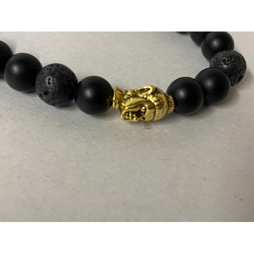 160 - Natural Black Stone 'Buddha' Bracelet