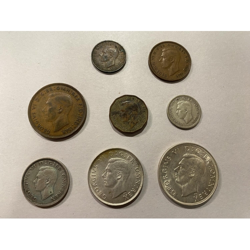 140 - 1944 - 8 Coin Collection - Farthing to Half Crown (No 3d)