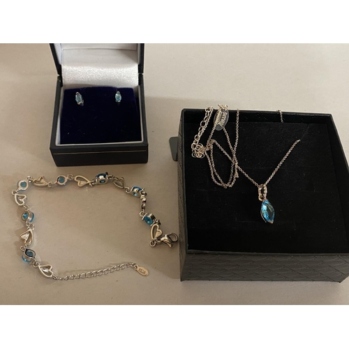 178 - 925 Silver Blue Necklace, Earrings & Bracelet