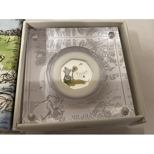 22 - Royal Mint 'Piglet' Silver Proof 2020 50p Piece Coloured Coin - Box & Cert