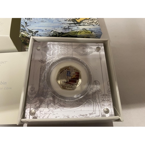 23 - Royal Mint 'Christopher Robin' Silver Proof 2020 50p Coloured Coin - Box & Cert