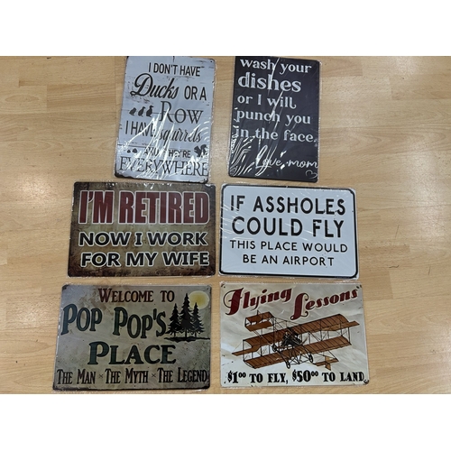167 - 6 x Tin Plate 'Comical' Signs - 12