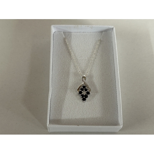 21 - 925 Silver & 8 Sapphire Pendant & Chain 48cm