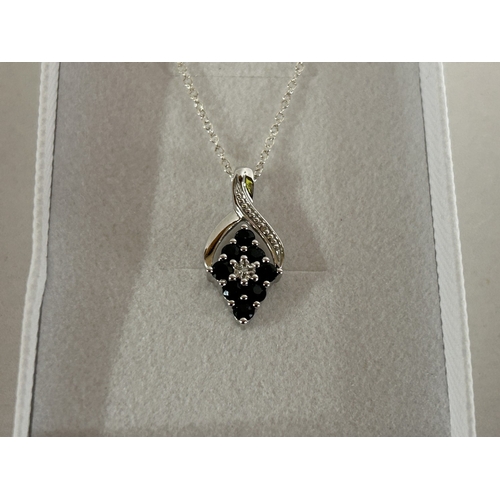 21 - 925 Silver & 8 Sapphire Pendant & Chain 48cm