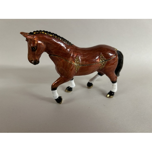 33 - Horse Jewelled, Enameled & Hinged Lid Trinket Box