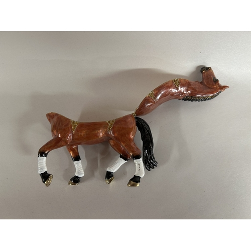 33 - Horse Jewelled, Enameled & Hinged Lid Trinket Box