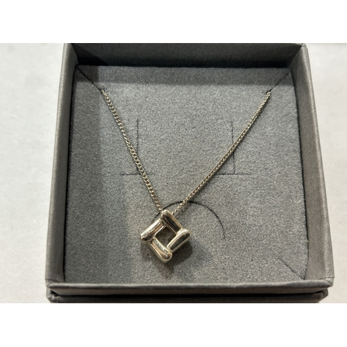 130 - Sterling Silver Square Pendant & Chain