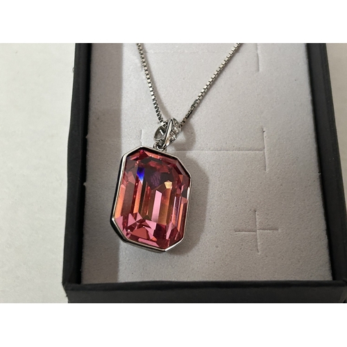 238 - Sterling Silver Pink Pendant & Chain