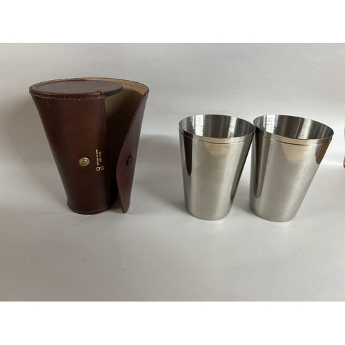 51 - Leather Cased set of 4 Travel Cups, 4