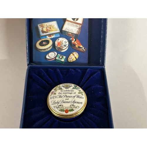 251 - Halcyon Days Enamel Trinket Box - Charles & Diana - Boxed