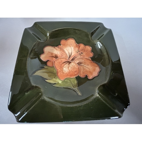 253 - Moorcroft Hibicus Square Ashtray with Grazing & Roughness to Edge