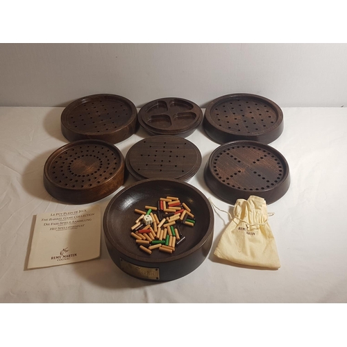 34 - Remy Martin Cognac games compendium in the form of a wooden barrel. Approx 10.5