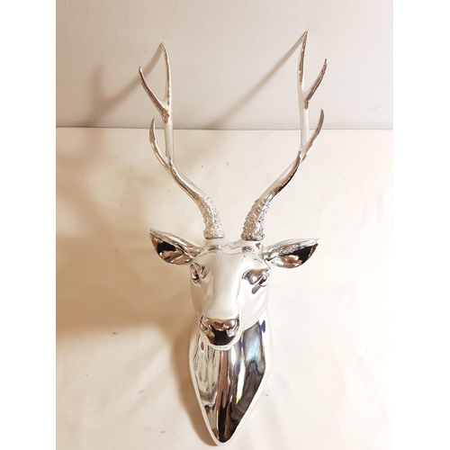 43 - Wall mounted stags head in silver colour. Approx. 22