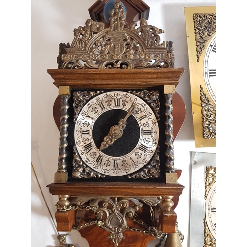 16 - Wooden wall clock plus brass clock faces