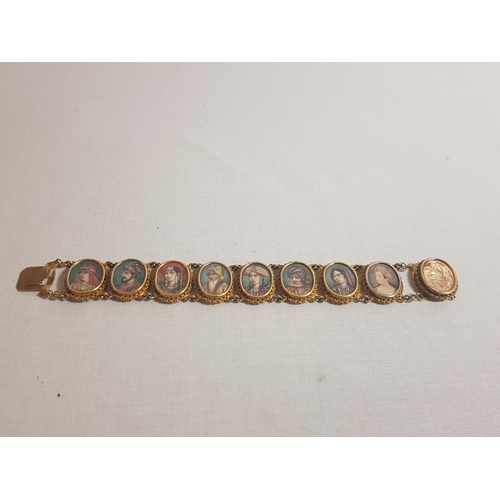 180 - High carat gold Indian braclet with hand painted panels